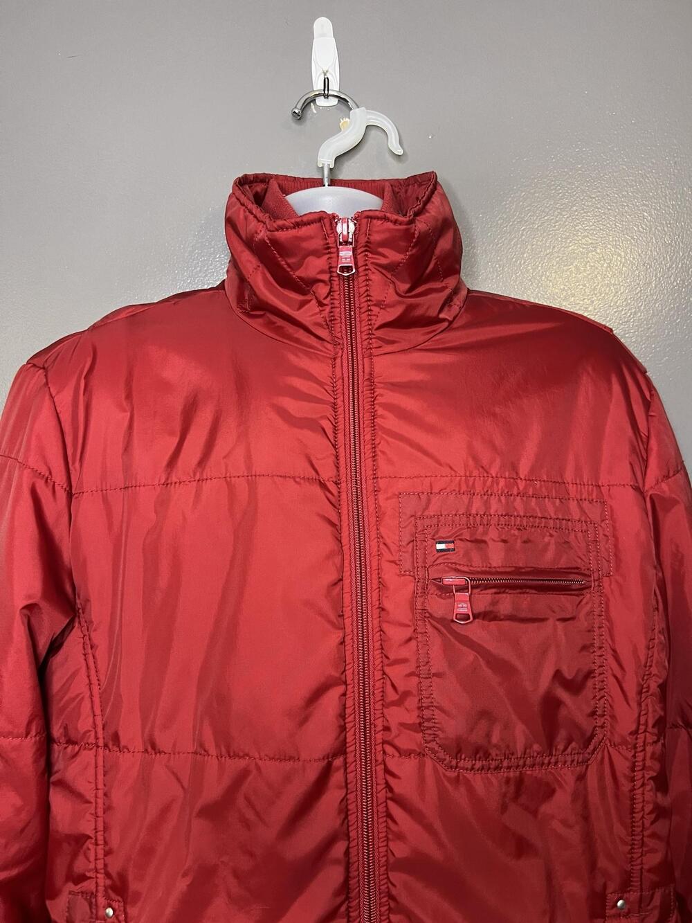 Vintage Tommy Hilfiger Jacket Mens Medium Red Puffer Full Zip Quilted Lined